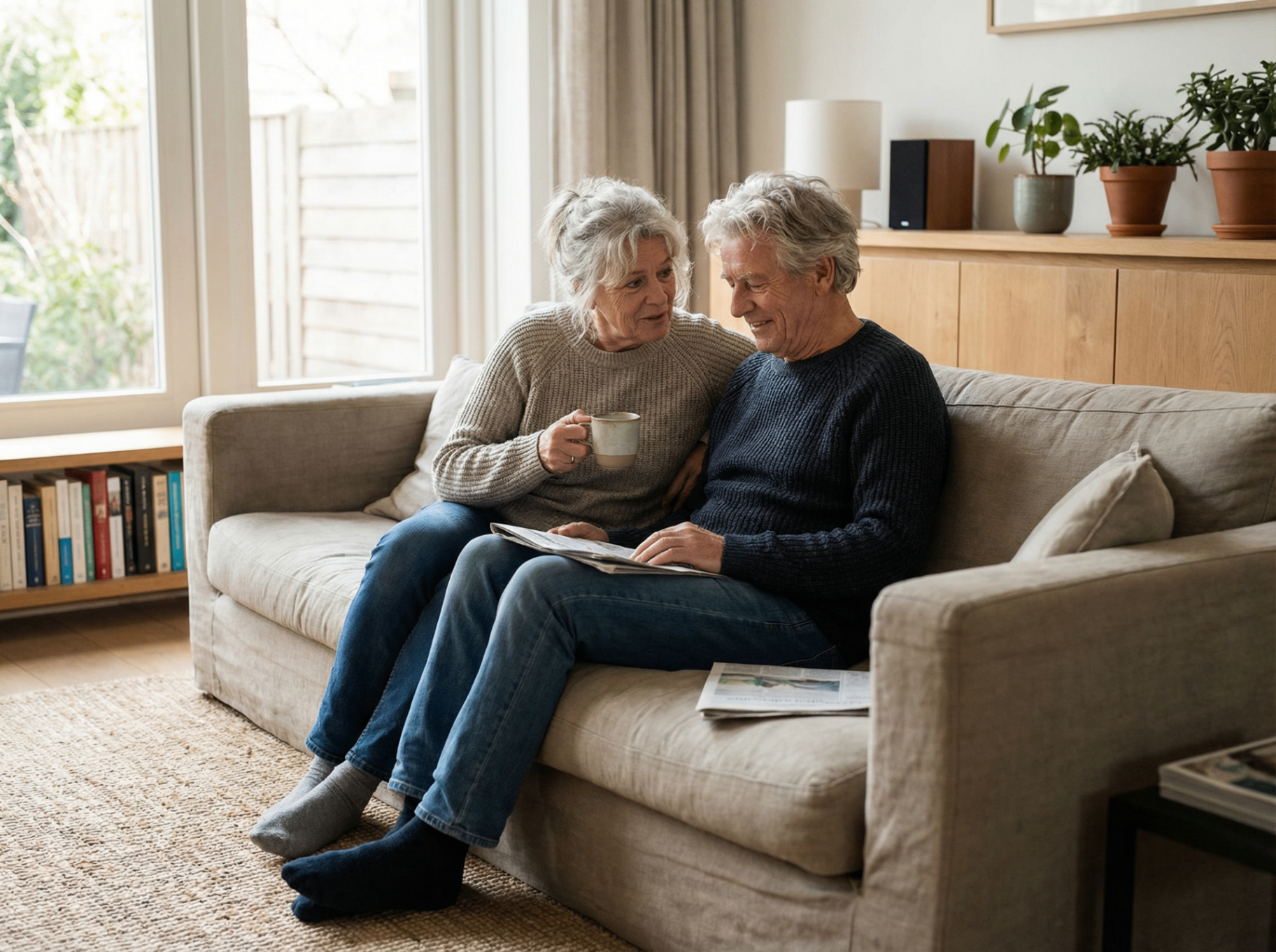 Couple relaxing on sofa
