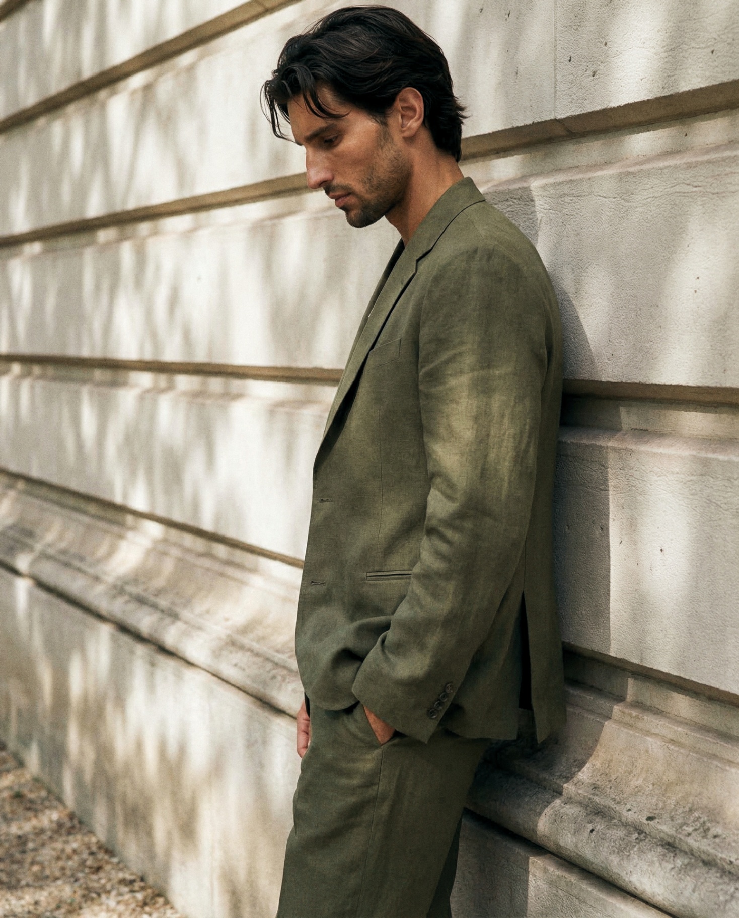 Olive Linen leaning portrait
